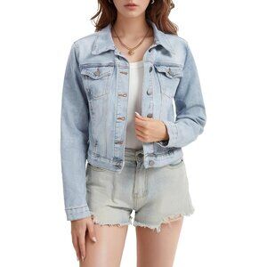 andy & natalie Women's Jean Jacket Stretch Cropped Button Down Denim Jackets